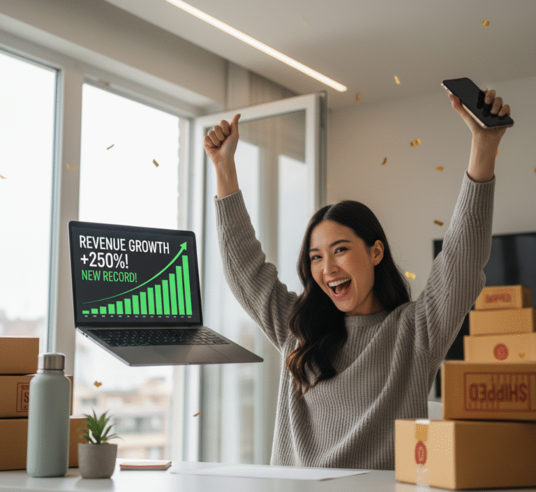 Dropshipping Business 2025 . Entrepreneur managing dropshipping store using AI and Shopify with trending products