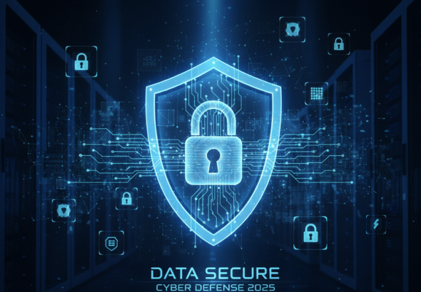 Digital shield representing modern cybersecurity tools and data protection in 2025
