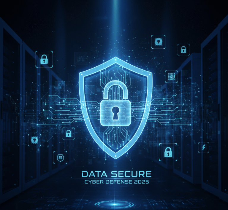 Digital shield representing modern cybersecurity tools and data protection in 2025