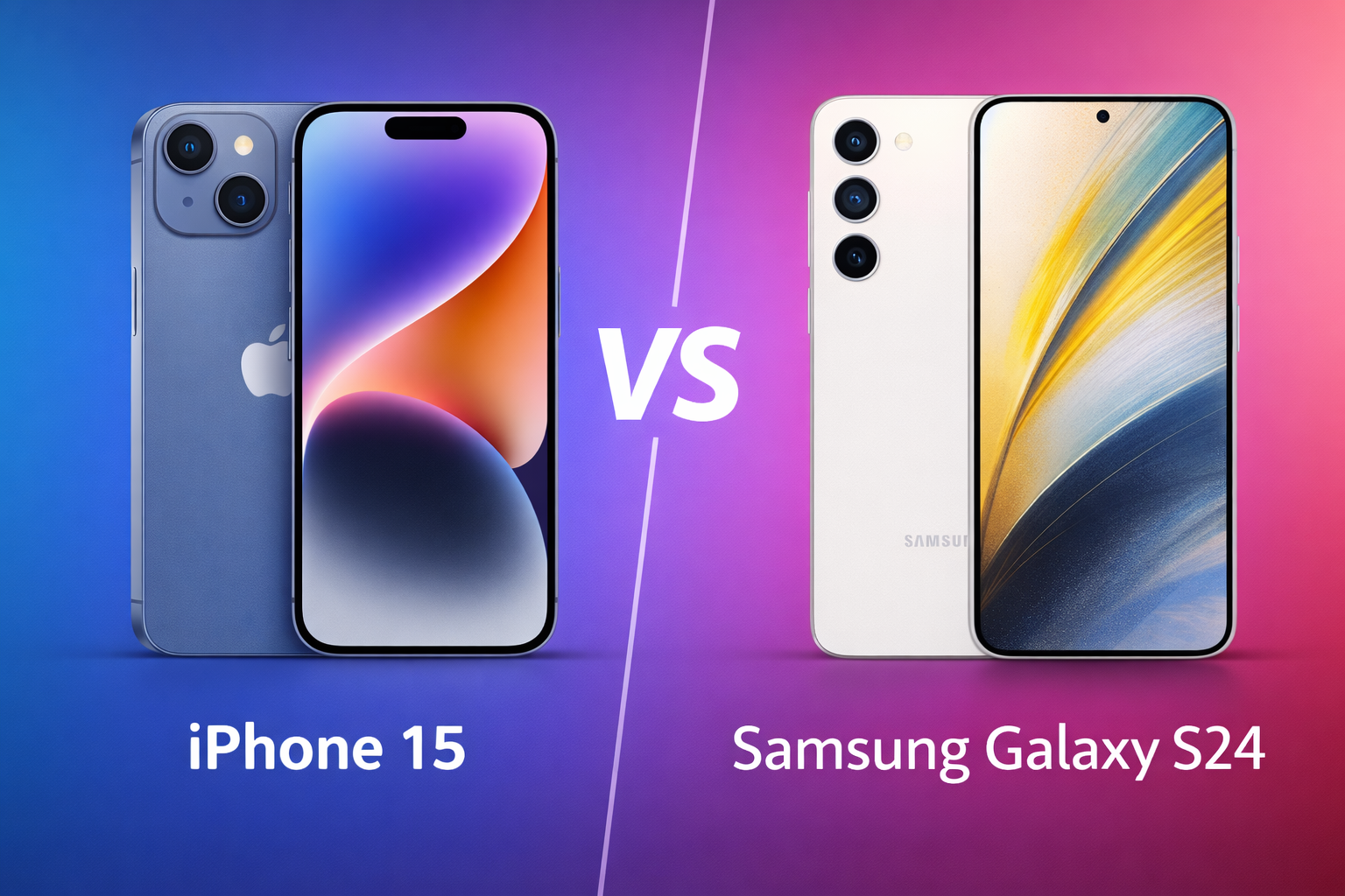 iPhone 15 vs Samsung Galaxy S24 comparison 2026 showing design and display differences side by side
