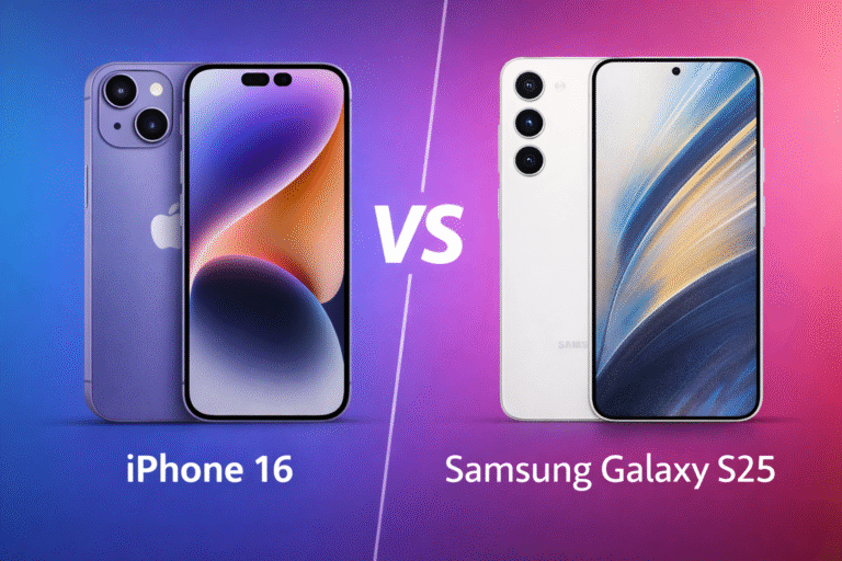iPhone 16 vs Samsung Galaxy S25 comparison 2026 showing flagship design and feature differences